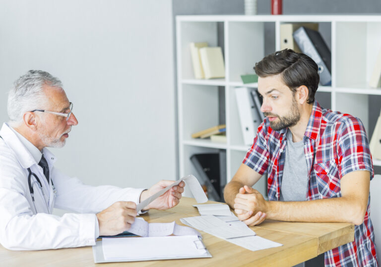 Doctor counseling a patient on alcohol addiction recovery